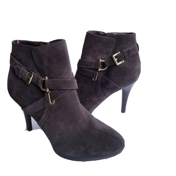 tommy hilfiger th buckle suede bootie